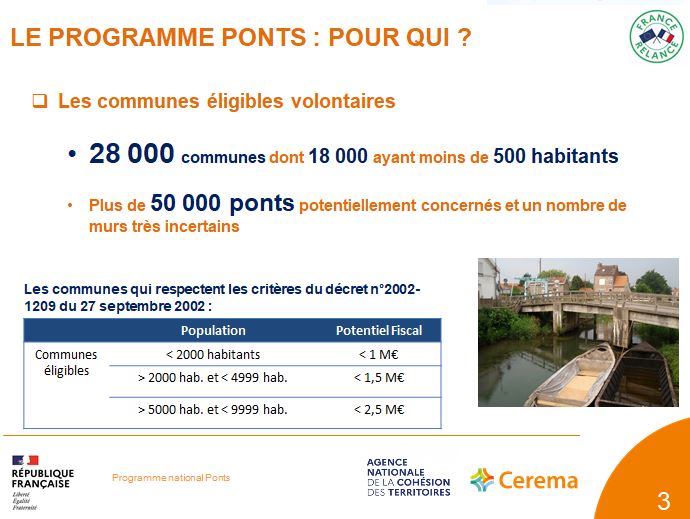 Slide de pr&eacute;sentation des communes b&eacute;n&eacute;ficiaires du diagnostic "ponts"