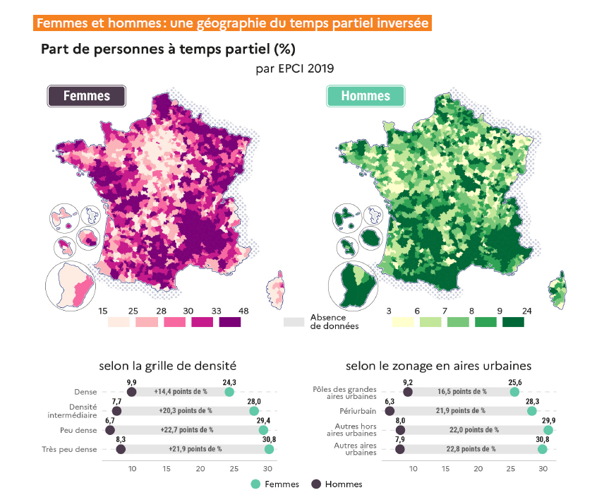 Femmes et hommes : une g&eacute;ographie du temps partiel invers&eacute;e
