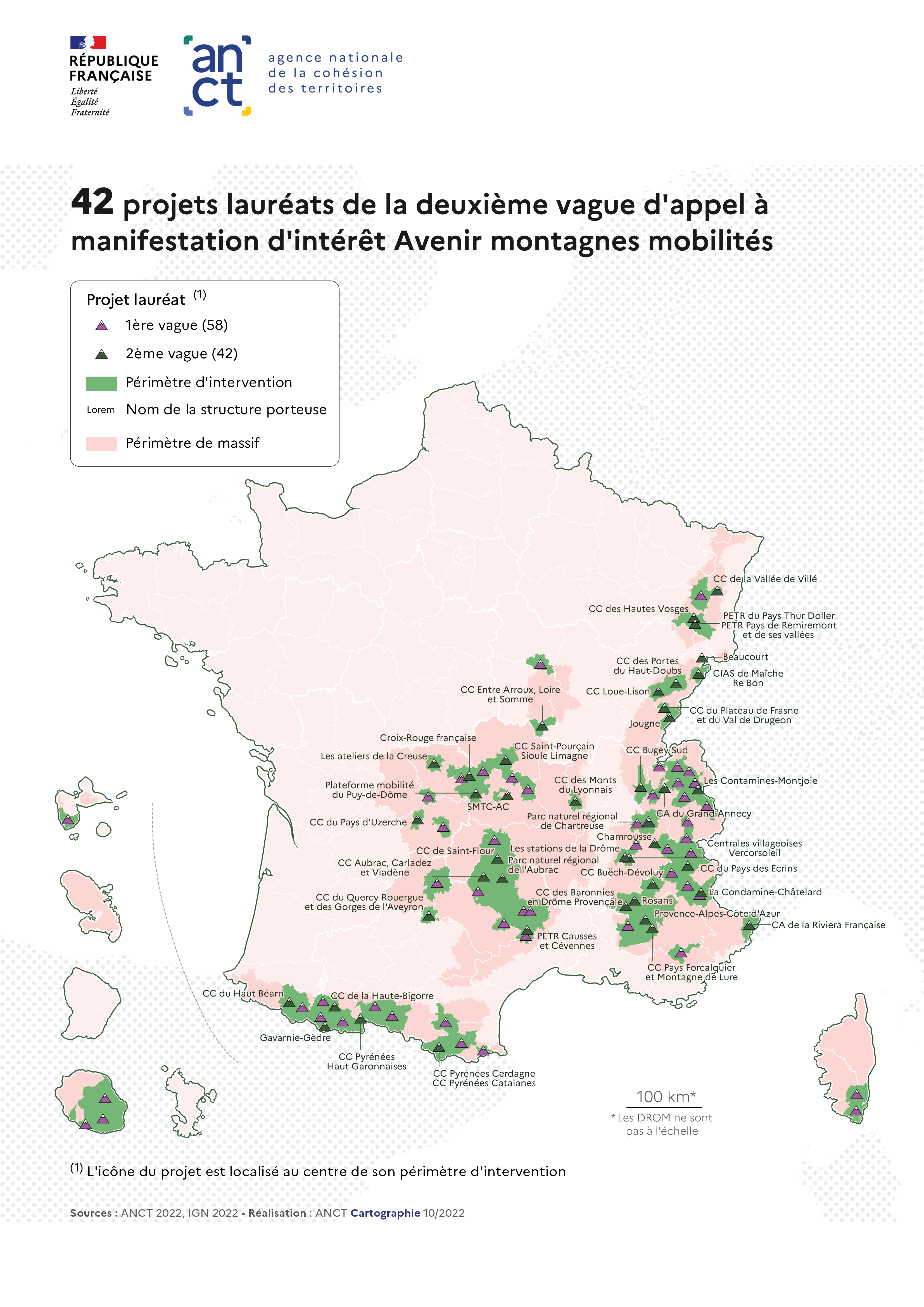 Carte des laur&eacute;ats Avenir Montagnes Mobilit&eacute;s