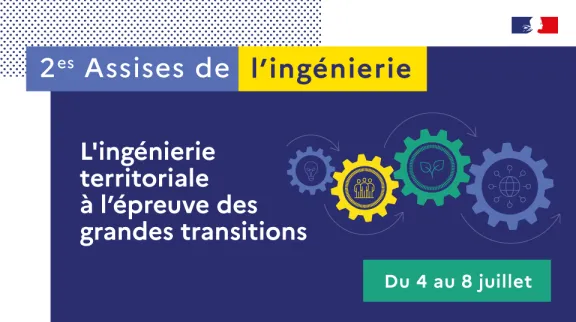 Visuel d'annonce de l'&eacute;v&eacute;nment, sur fond bleu, et avec des pictos de rouage en illustration