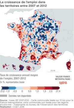 La croissance de l'emploi dans les territoires entre 2007 et 2012