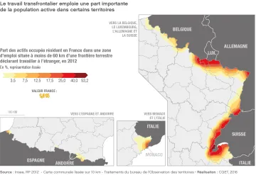 Le travail transfrontalier emploie une part importante de la population active dans certains territoires
