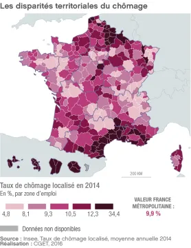 Les disparit&eacute;s territoriales du ch&ocirc;mage en 2014