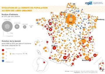 &Eacute;volution de la densit&eacute; de population au sein des aires urbaines