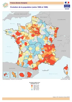 &Eacute;volution de la population entre 1990 et 1999