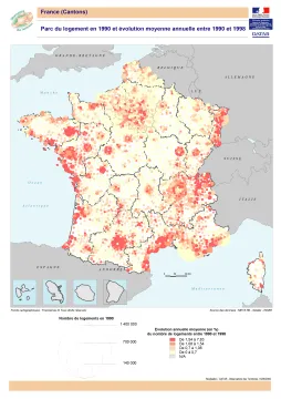 Parc de logement en 1990 et &eacute;volution moyenne annuelle entre 1990 et 1998
