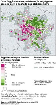 Dans l'agglom&eacute;ration parisienne, la s&eacute;gr&eacute;gation scolaire se lit &agrave; l'&eacute;chelle des &eacute;tablissements
