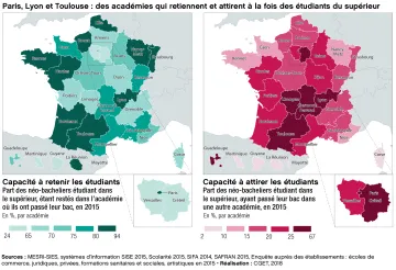 Paris, Lyon et Toulouse: des acad&eacute;mies qui retiennent et attirent &agrave; la fois des &eacute;tudiants du sup&eacute;rieur
