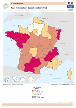 Taux de r&eacute;ussite au Baccalaur&eacute;at en 2002