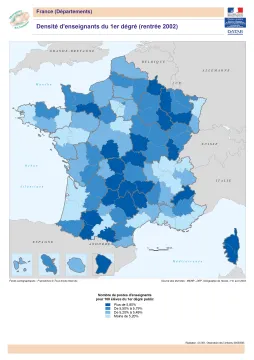 Densit&eacute; d'enseignants du 1er degr&eacute;, rentr&eacute;e 2002