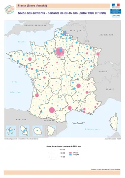 Solde des arrivants - partants de 20-35 ans entre 1990 et 1999