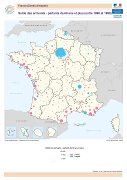 Solde des arrivants - partants de 60 ans et plus entre 1990 et 1999