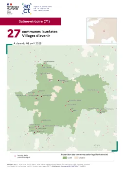 Communes labellis&eacute;es Villages d'avenir : Sa&ocirc;ne-et-Loire