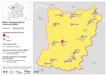 Atlas des maisons d&eacute;partementales des personnes handicap&eacute;es et des maisons d&eacute;partementales de l'autonomie : Mayenne