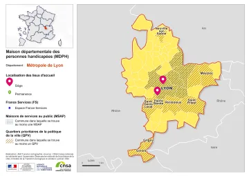 Atlas des maisons d&eacute;partementales des personnes handicap&eacute;es et des maisons d&eacute;partementales de l'autonomie : M&eacute;tropole de Lyon