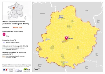 Atlas des maisons d&eacute;partementales des personnes handicap&eacute;es et des maisons d&eacute;partementales de l'autonomie : Sarthe