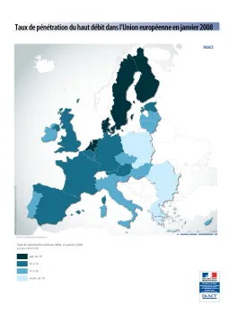 Taux de p&eacute;n&eacute;tration du haut d&eacute;bit dans l'Union europ&eacute;enne en 2008