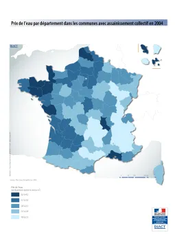 Prix de l'eau par d&eacute;partement dans les communes avec assainissement collectif en 2004