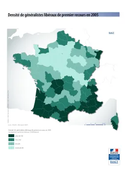 Densit&eacute; de g&eacute;n&eacute;ralistes lib&eacute;raux de premier recours en 2005