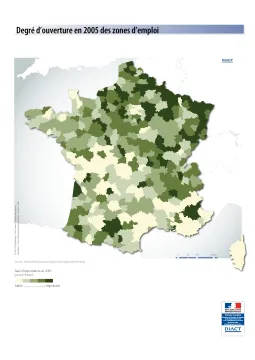 Degr&eacute; d'ouverture en 2005 des zones d'emploi