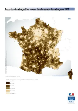 Proportion de m&eacute;nages &agrave; bas revenus dans l'ensemble des m&eacute;nages en 2005