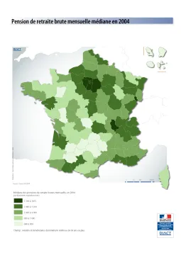 Pension de retraite brute mensuelle m&eacute;diane en 2004