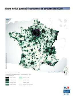 Revenu m&eacute;dian par unit&eacute; de consommation par commune en 2005