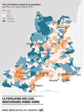 La population sur l'axe M&eacute;diterran&eacute;e-Rh&ocirc;ne-Sa&ocirc;ne