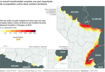 Le travail transfrontalier emploie une part importante de la population active dans certains territoires