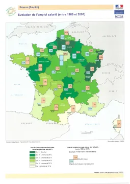 Evolution de l'emploi salari&eacute; entre 1989 et 2001