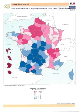 Taux d'&eacute;volution de la population (entre 2000 et 2030) - Projections