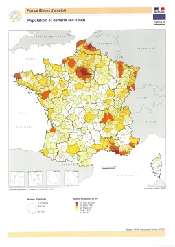 Population et densit&eacute; dans les zones d'emploi en 1999