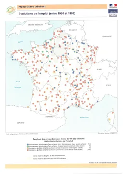 Evolutions de l'emploi entre 1990 et 1999 par aire urbaine