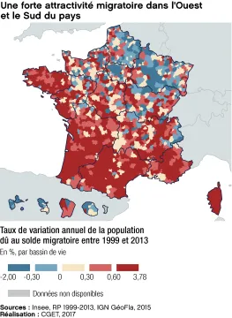 Une forte attractivit&eacute; migratoire dans l'Ouest et le Sud du pays