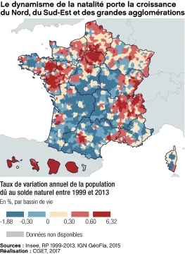 Le dynamisme de la natalit&eacute; porte la croissance du Nord, du Sud-Est et des grandes agglom&eacute;rations