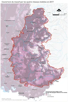 Couverture du massif par les quatre r&eacute;seaux mobiles en 2017