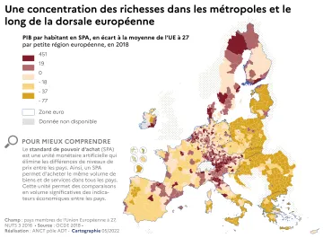 Une concentration des richesses dans les m&eacute;tropoles et le long de la dorsale europ&eacute;enne