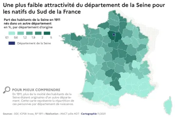 Une plus faible attractivit&eacute; du d&eacute;partement de la Seine pour les natifs du Sud de la France