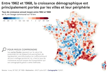 Entre 1962 et 1968, la croissance d&eacute;mographique est principalement port&eacute;e par les villes et leur p&eacute;riph&eacute;rie