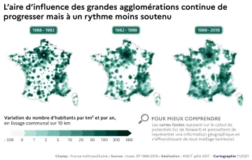 L'aire d'influence des grandes agglom&eacute;rations continue de progresser mais &agrave; une rythme moins soutenu