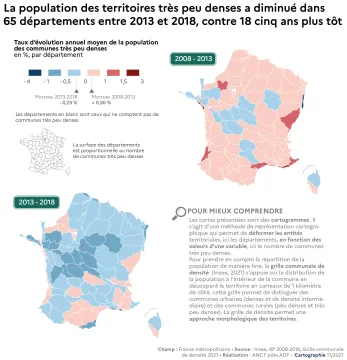 La population des territoires tr&egrave;s peu denses a diminu&eacute; dans 65 d&eacute;partements entre 2013 et 2018, contre 18 cinq ans plus t&ocirc;t