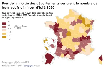 Pr&egrave;s de la moiti&eacute; des d&eacute;partements verraient le nombre de leurs actifs diminuer d'ici &agrave; 2050