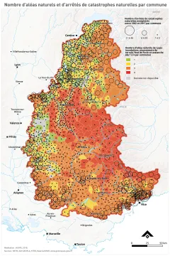 Nombre d'al&eacute;as naturels et d'arr&ecirc;t&eacute;s de catastrophes naturelles par commune