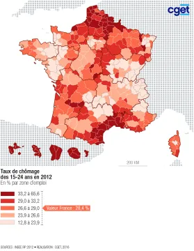 Taux de ch&ocirc;mage des 15-24 ans
