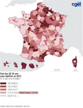 Part des sans dipl&ocirc;mes parmi les 20-24 ans