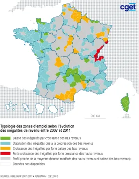 Evolution des in&eacute;galit&eacute;s de revenus au sein des zones d'emploi