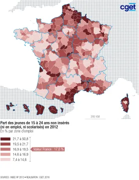 Part des jeunes de 15-24 ans non ins&eacute;r&eacute;s