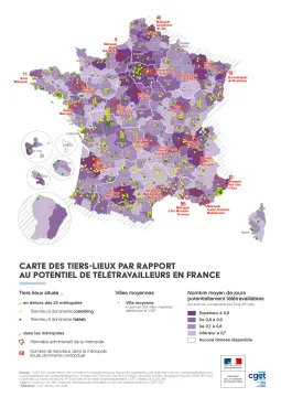 Les Tiers-Lieux par rapport au potentiel de t&eacute;l&eacute;travailleurs en France