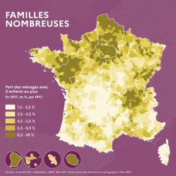 Part des m&eacute;nages avec 3 enfants ou plus