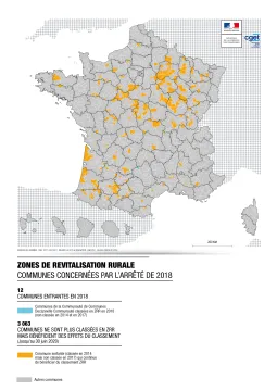 Zones de revitalisation rurale (ZRR) - Communes concern&eacute;es par l'arr&ecirc;t&eacute; 2018
